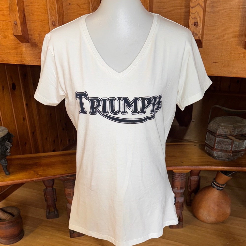 Triumph Motorcycles size XL baby T shirt Women's White V-Neck Tee